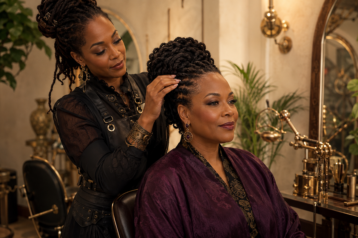 Stylist checking a comfortable low-tension protective style