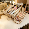 Leather hanging travel toiletry organizer bag