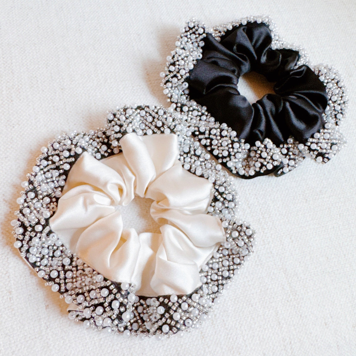 Pearl and bead satin hair scrunchie