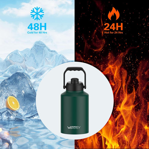 1 Gallon Water Bottle Insulated(Cold for 48 Hrs),Bpa Free&Leak Proof,128Oz Stainless Steel Water Jug,Big Thermo,Large Water Bottle with Handle for Gym,Hiking,Camping&Travel,Dark Green