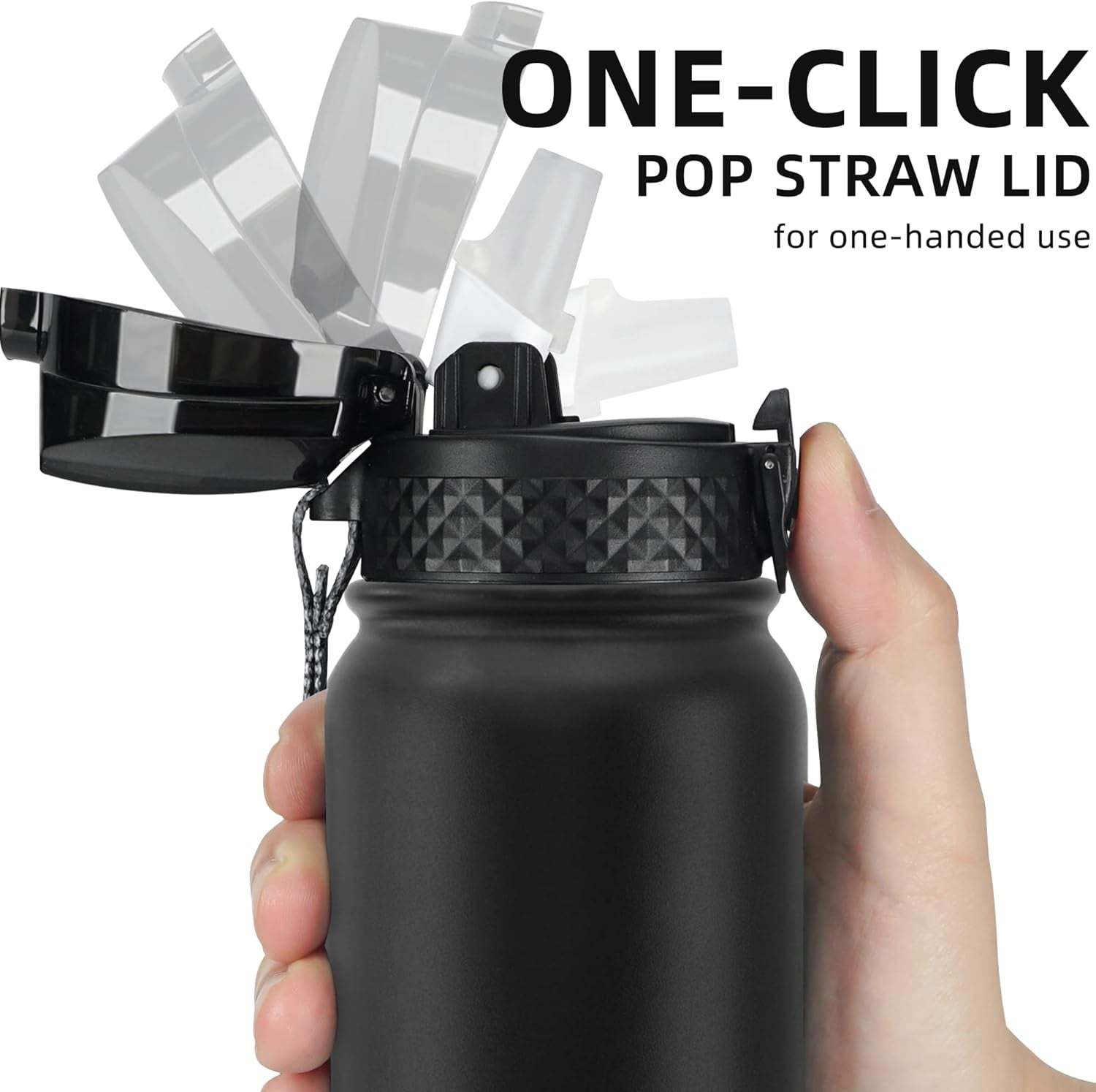 20 Oz Insulated Stainless Steel Water Bottle with Straw Lid, Leakproof & Anti-Dust Sports Bottle for Kids, Women & Men (Black)