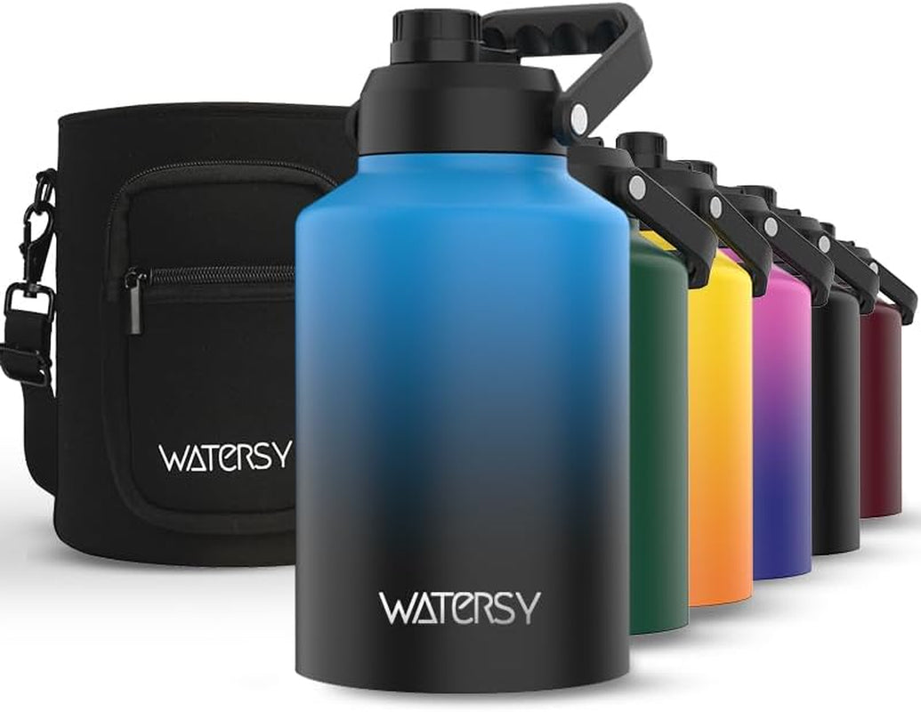 1 Gallon Water Bottle Insulated(Cold for 48 Hrs),Bpa Free&Leak Proof,128Oz Stainless Steel Water Jug,Big Thermo,Large Water Bottle with Handle for Gym,Hiking,Camping&Travel,Gradient Blue
