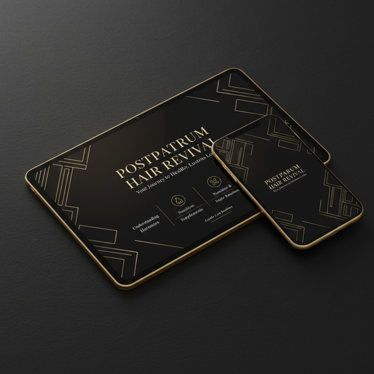 Postpartum Hair Revival digital guide displayed on tablet and smartphone